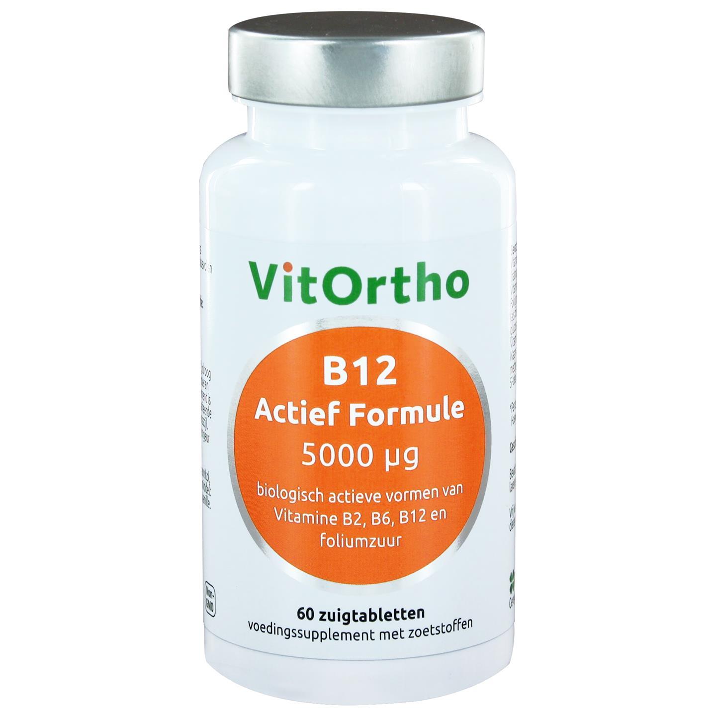 Foto van B12 Actief Formule 5000 µg (60 zuigtabs) - VitOrtho