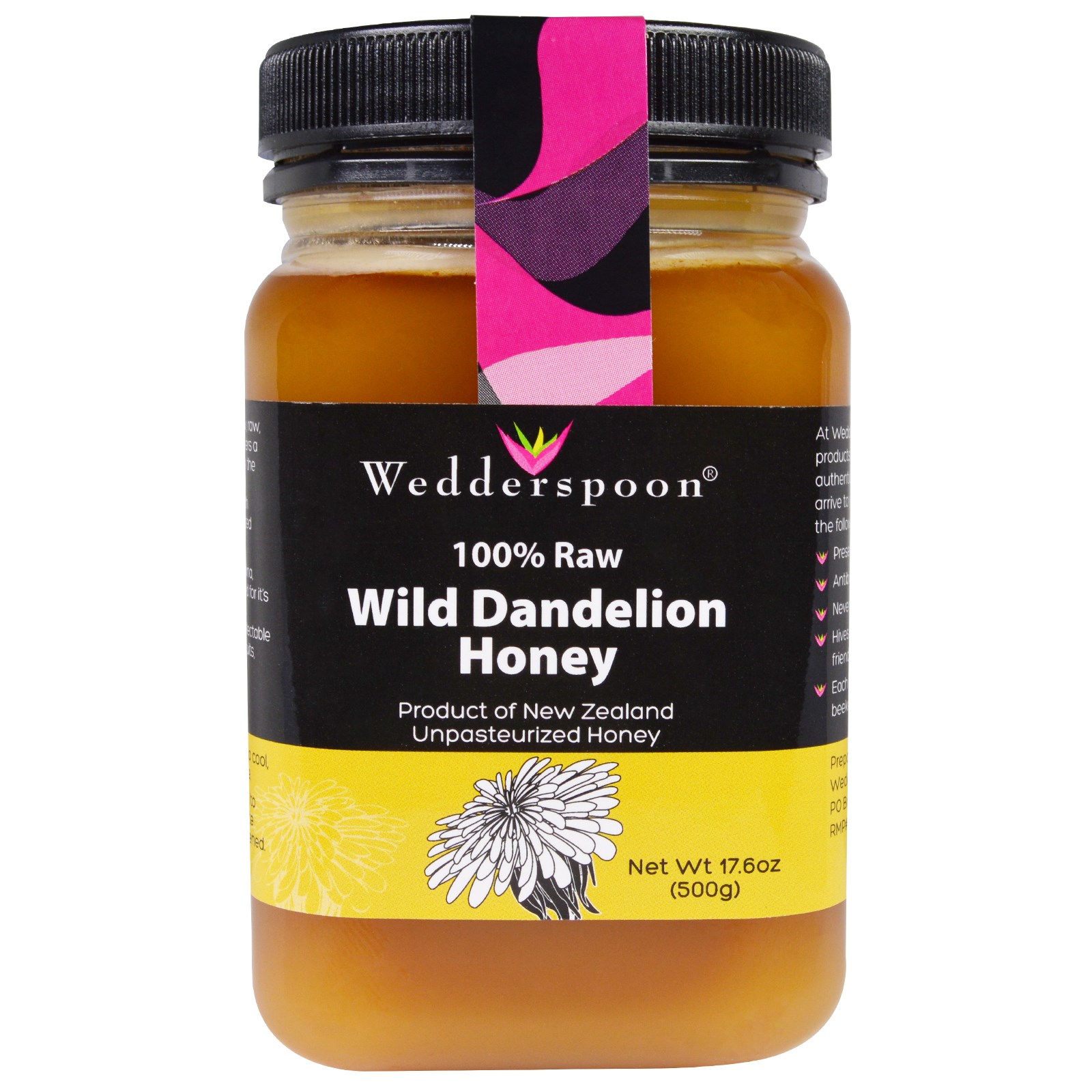 Foto van 100% Raw Wild Dandelion Honey (500 gram) - Wedderspoon Organic