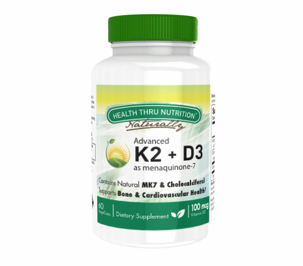 K2 (100 mcg as Menaquinone 7) + D3 (1000iu) (60 Vegicaps) - Health Thru Nutrition K2 (100 mcg as Menaquinone 7) + D3 (1000iu) (60 Vegicaps) - Health Thru Nutrition