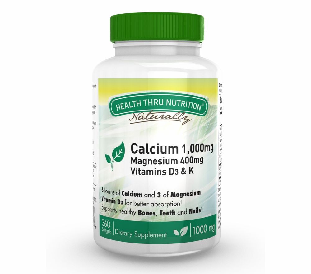 Calcium 1000 mg and Magnesium 400 mg with 100iu D3 & K (360 Softgels) - Health Thru Nutrition Calcium 1000 mg and Magnesium 400 mg with 100iu D3 & K (360 Softgels) - Health Thru Nutrition