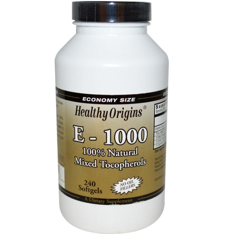 Healthy Origins Vitamine E-1000, 100% Natuurlijke Gemengde Tocoferolen (240 Softgels) - 