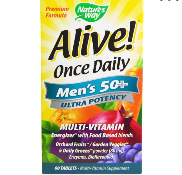 Foto van Alive! Een Per Dag Multivitamine, Mannen 50+, Hoge Dosering (60 tabletten) - Nature&apos;s Way