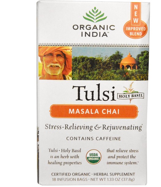 Tulsi Heilige Basilicum thee, Masala Chai, 18 infusie zakjes (37.8 g) - Organic India